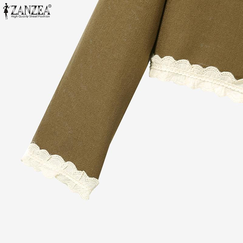 ZANZEA Two Pieces Women Patchwork Long Sleeve Texture Tops and Skirt Sets
