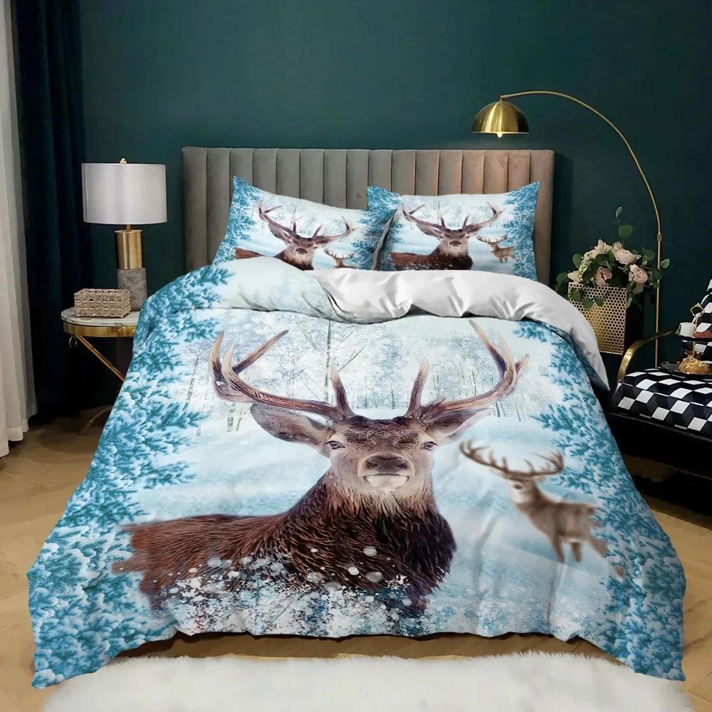 Animal Duvet Cover Set 2/3Pcs Deer Autumn Forest Leaves Bedding Set Wild Animals For Teens Queen King Size Polyester Quilt Cover