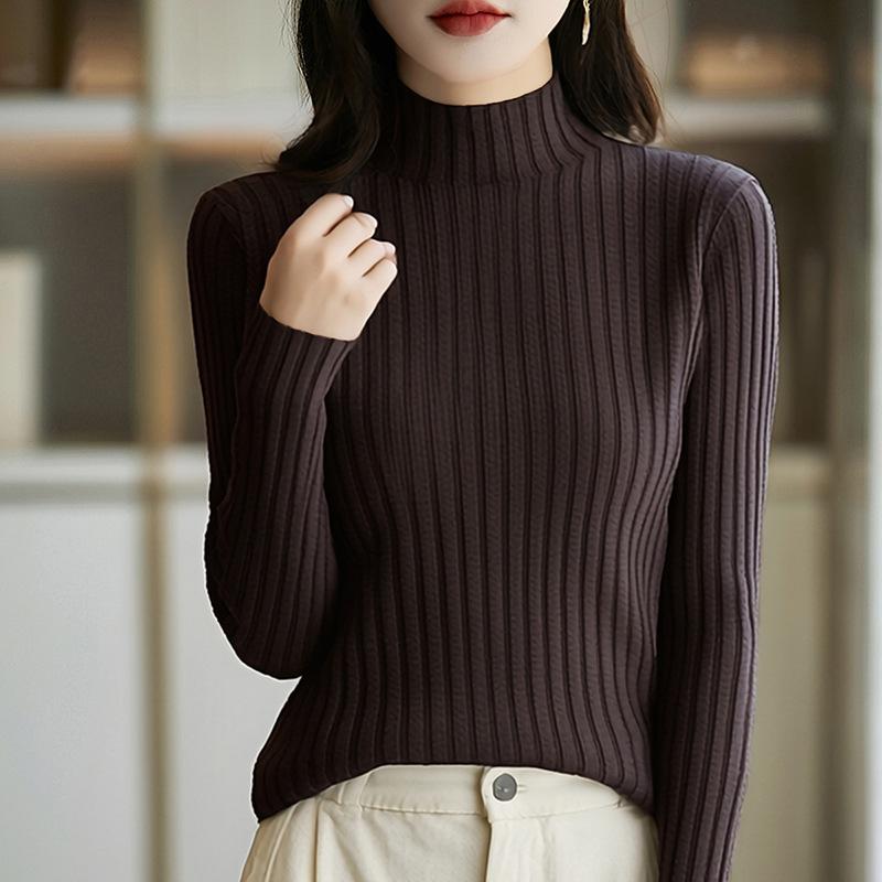 Pure Cotton Half Turtleneck Pit Sweater for Women In Autumn and Winter New Base Shirt Long-sleeved Sweater