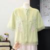 New Chinese Embroidered Stand-Up Collar Shirt for Middle-Aged Women