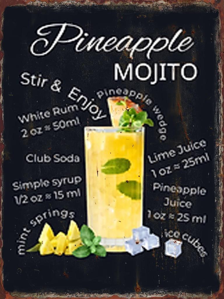 Metal Tin Signs Mojito Cocktail Wall Decoration Plaque Vintage Art Poster Iron Painting for Man  Home Cafe Game Room Club Bar