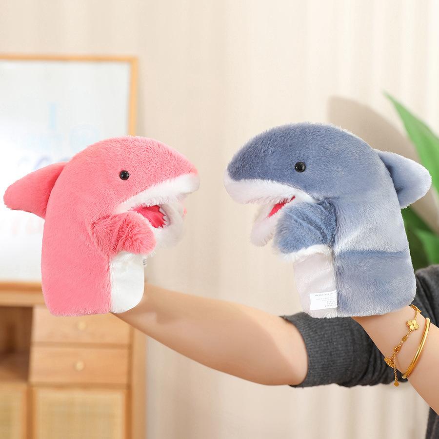 Bai Fen Bai Dolls And Toys Pink/Grey Creative Cute Shark Hand Puppet Plush Toy Doll Can Open Mouth Shark Parent-Child Ventriloquism Doll Children's Rag Doll