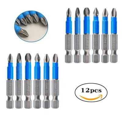 Rutschfester Sechskant-Schraubendrehersatz, 12-teilig, mit blauem Lederring, 50 mm starker magnetischer elektrischer Kreuzschraubendreher.