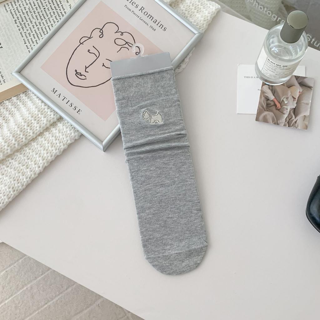 New Cartoon Socks Cute Embroidered Puppy Stack Socks Straight Board Simple And Versatile Mid-Tube Socks Look Good