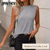 JPNTKY Women's Fashion Casual Solid Color Print O-Neck Sleeveless Blouses & Shirts
