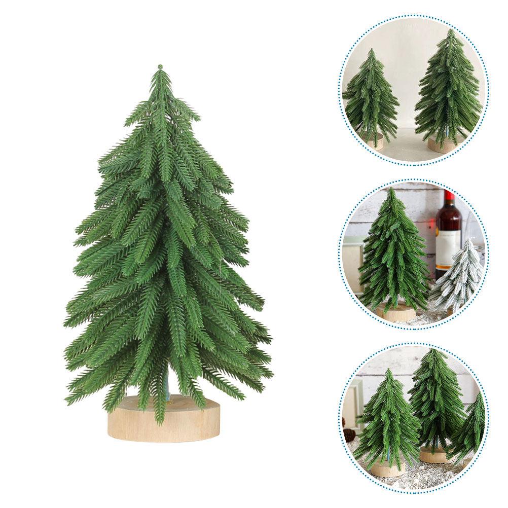 

Mini Desktop Christmas Tree with Wooden Base Artificial Xmas Tree Tabletop Decor Realistic Scene Layout Prop Festival Decoration other