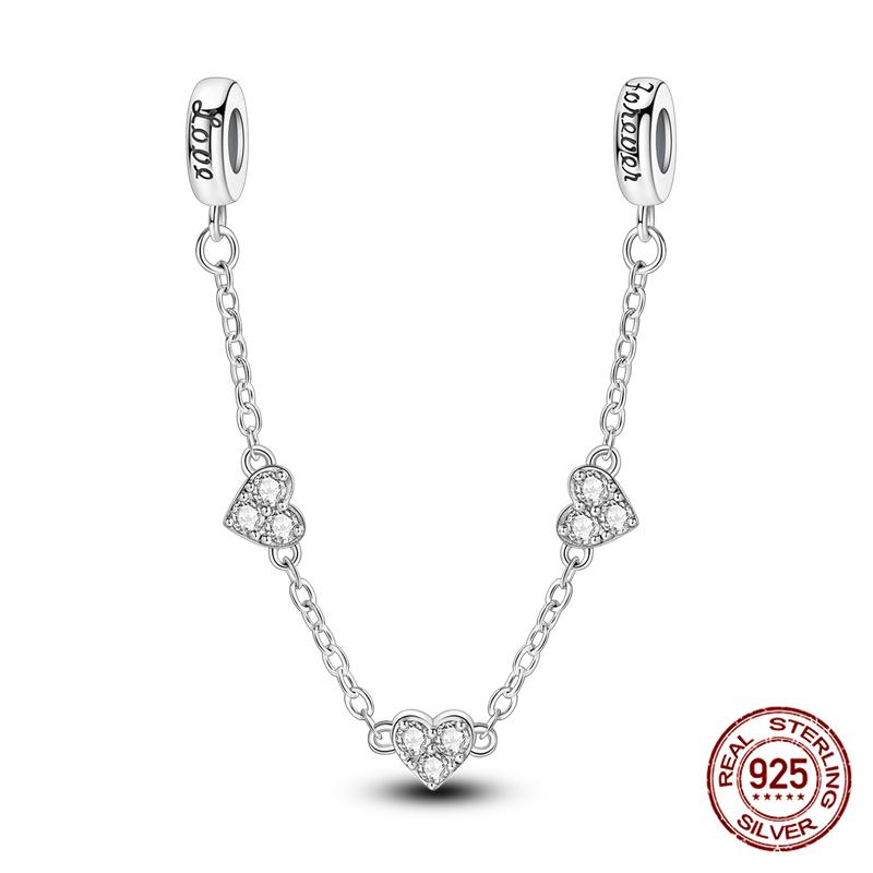 Original 100% 925 Silver Star Moon Safety Chain Fit 925 Original Bracelet & 3mm Bracelet DIY Jewelry Making Women Gift