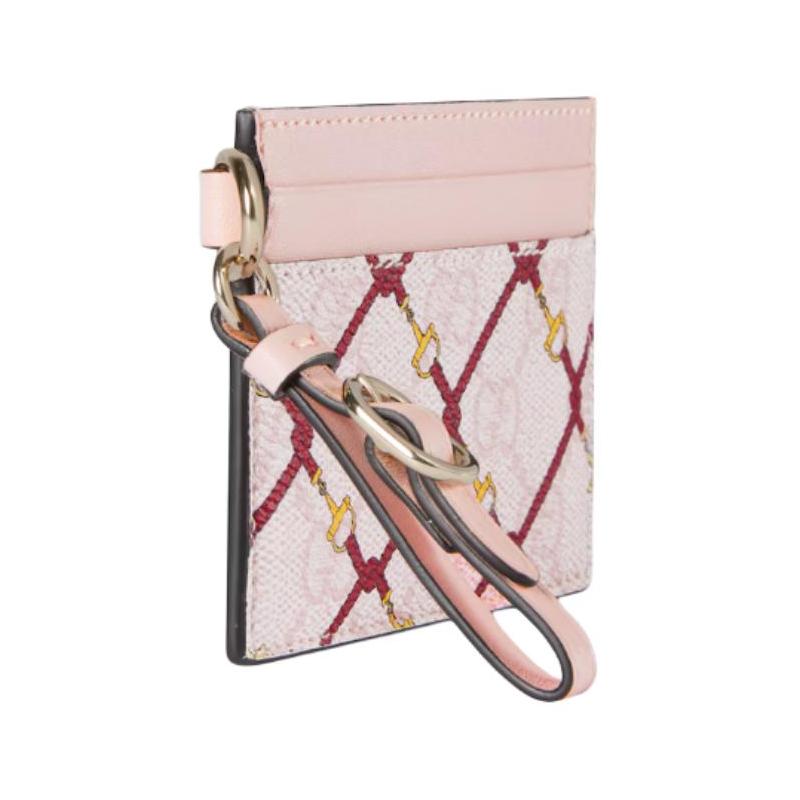 Gucci Chinese New Year Collection Horsebit Printed Leather Trim Coated Fabric Card Holder Women's Pink