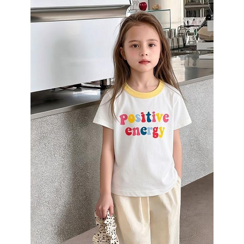 Brand Export Children's Clothing Summer New Arrivals Girls' Pure Cotton Sports Short-Sleeved T-Shirt Cartoon Letter Print Baby Clothes