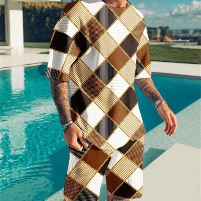 Móda Letní 2dílné soupravy Tepláky Pánské oversized oblečení Retro plážový styl 3D tisk trička Pánský oblek Tričko Šortky