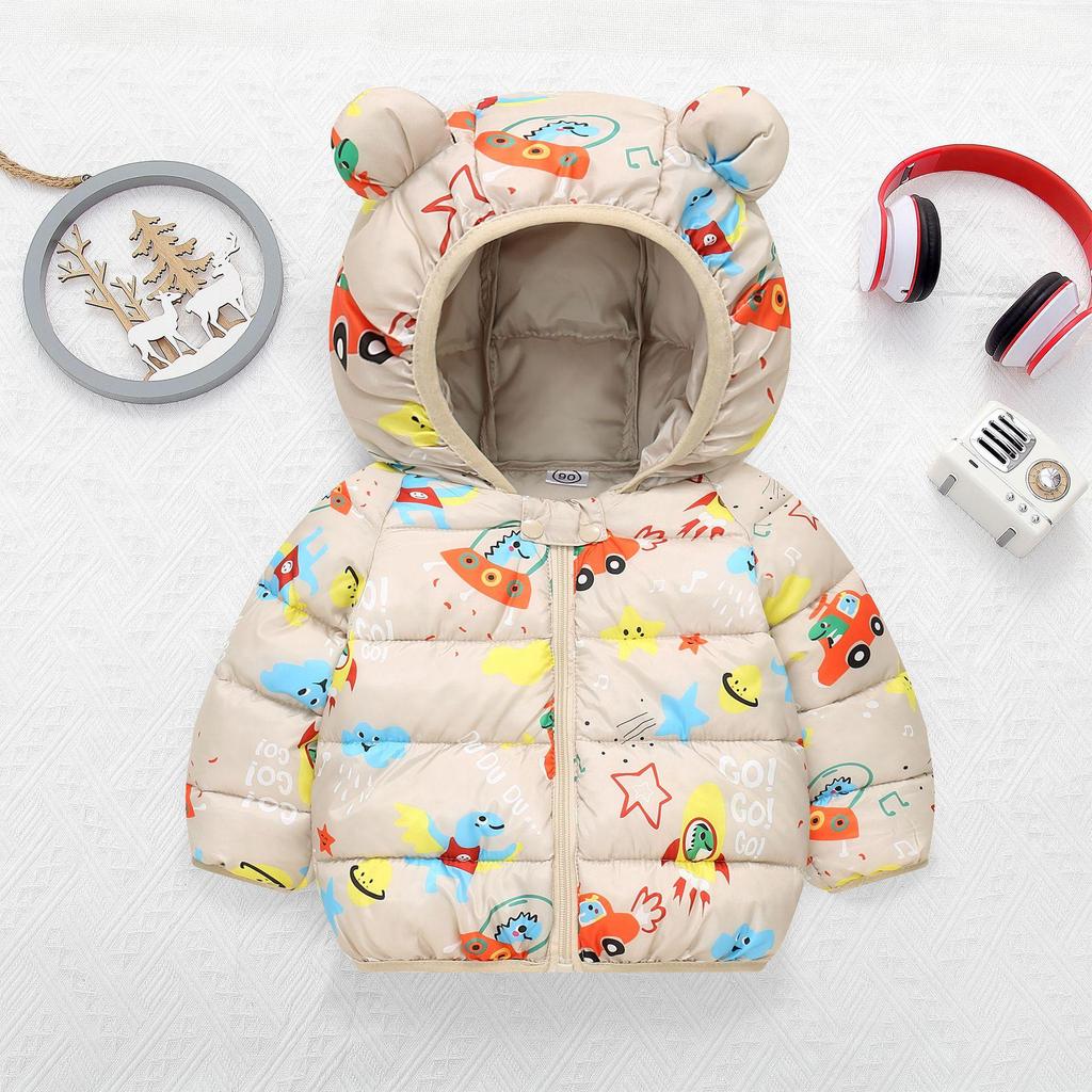 Children's Lightweight Autumn/Winter Cartoon Down Cotton Jacket for Boys and Girls - Small/Medium, Thickened Outerwear.