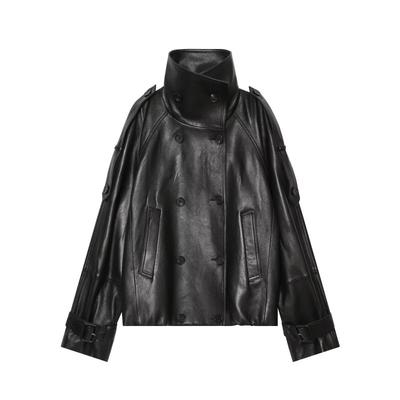 Womens Loose-Fit High-Neck Faux Leather Short Jacket Commute Style 2026