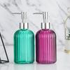 Vertical Stripe Colored Glass Hand Sanitizer Bottle, Transparent & 400 Ml, Press-Type Dispenser, High-Grade Design