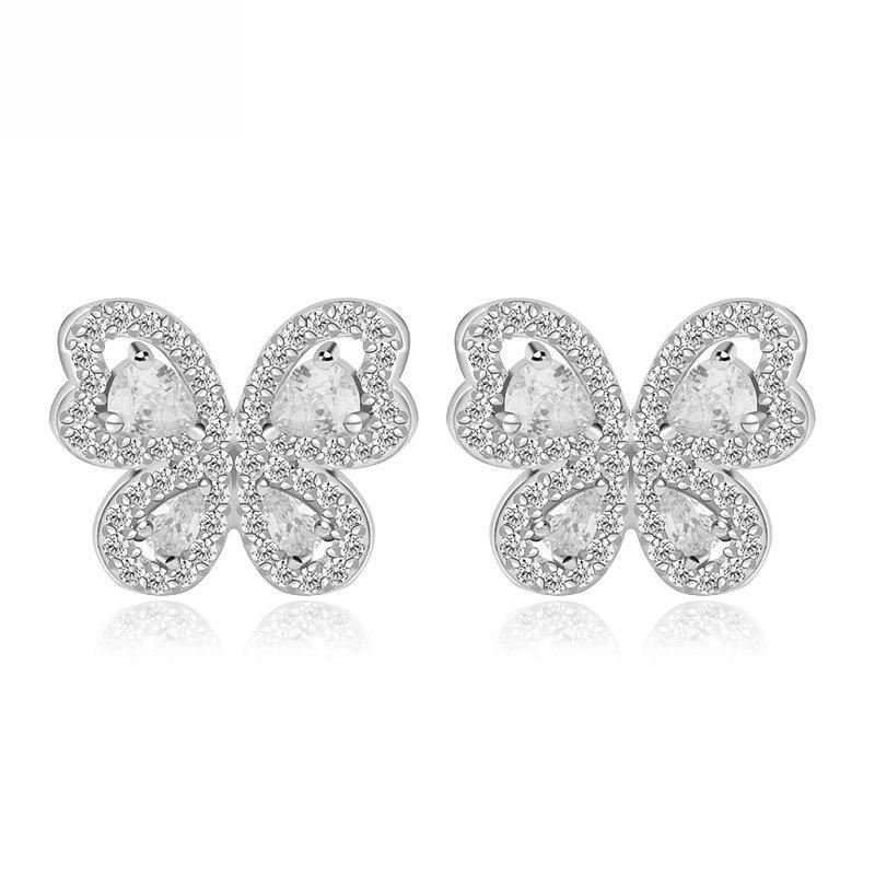 Korean Trendy Full Diamond Butterfly Stud Earrings for Women, 2021
