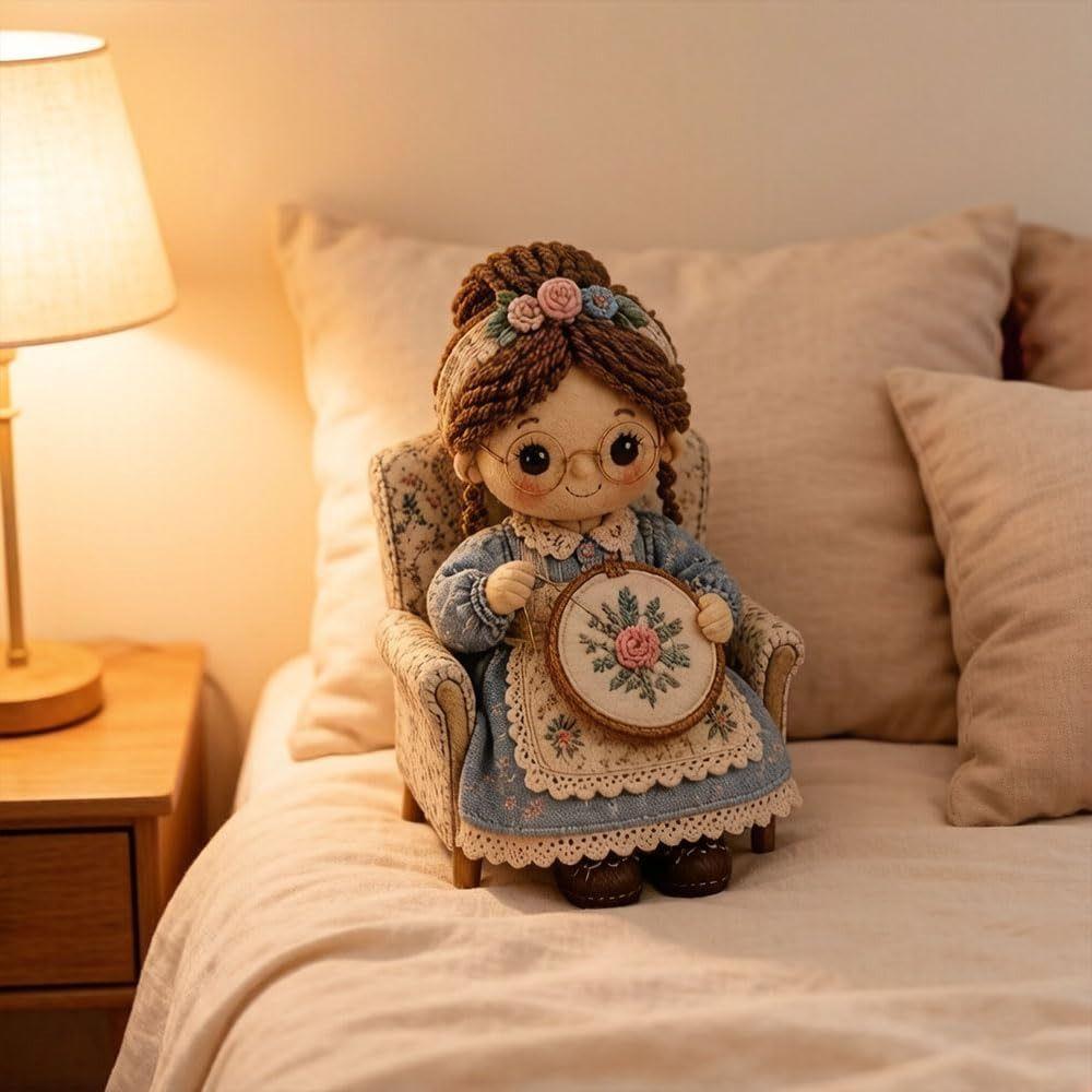 Knitting Grandma Sewing Lady Patchwork DIY Collection Kit Fabric Sewing Kit  for Adults Beginners