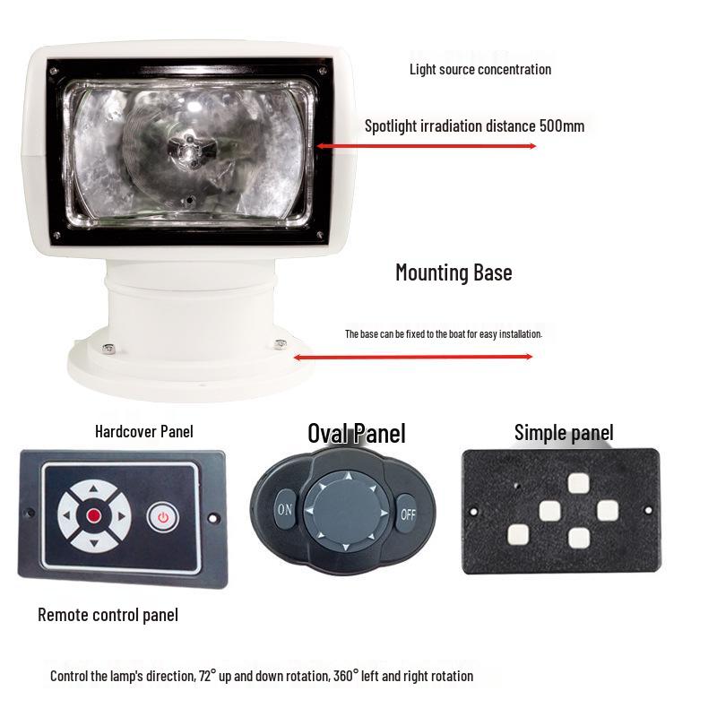 Rotatable Marine Remote Searchlight 12V/24V Xenon Halogen for Yachts & Speedboats - Super Bright Floodlight