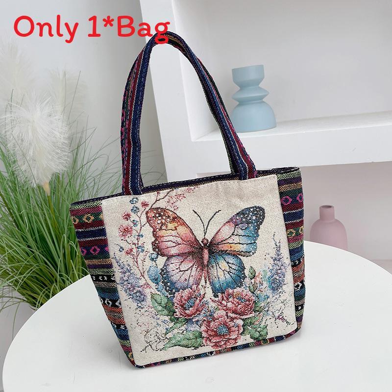 Bohemian Fabric Tote Bag With Contrasting Colors And Inner Zipper Pocket For Women