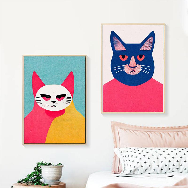 Retro Alien Cat Space Adventure UFO Poster Canvas Painting Abstract Animal Wall Art Picture For Living Room Home Decoration