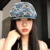 Ethnic Style Embroidery Flower Forward Hat Y2k Sequin Newsboy Cap Denim Forward Cap  Girl