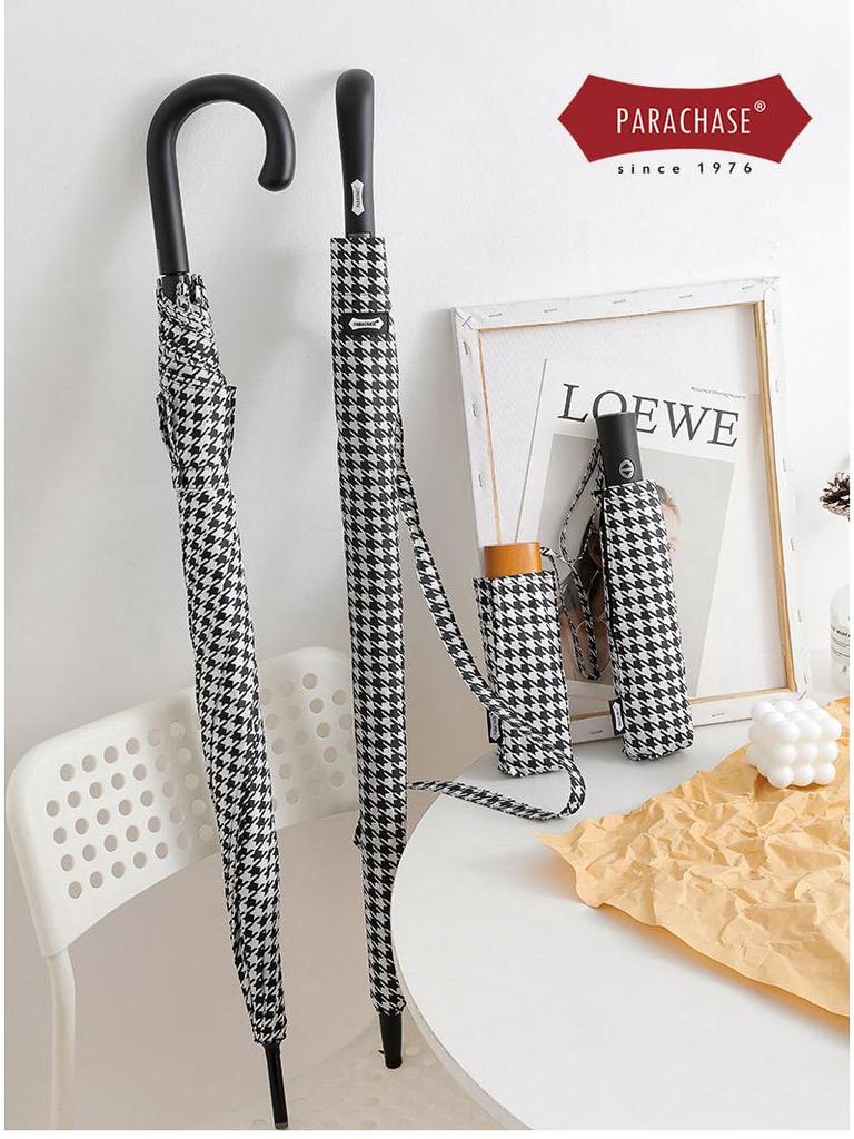 PARACHASE Větruodolný lehký deštník s kohoutí stopou - Dlouhá rukojeť, korejský styl, ochrana proti slunci a dešti, skládací design.