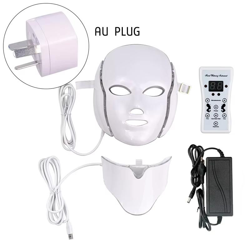 Professional 7 Colors LED Face & Neck Beauty Mask - Home Skincare Light Therapy Device with Remote Control
