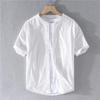 Men's White Slim-Fit Short-Sleeve Oxford Shirt with Square Collar