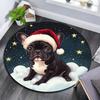Christmas French Bulldog Round Area Rug,Carpet Rug for Living Room Bedroom Sofa Playroom Decor,Non-slip Floor Mat