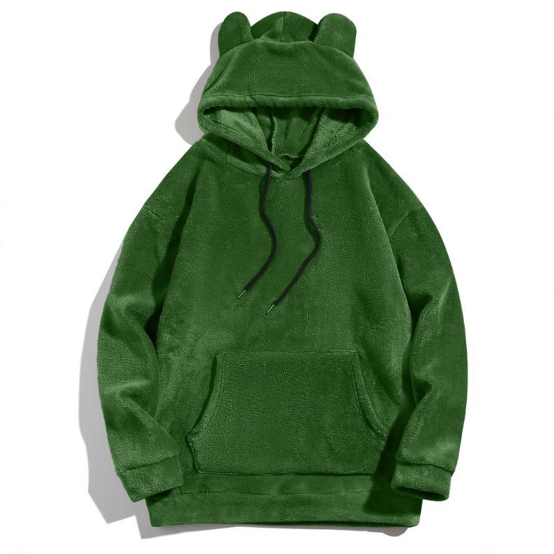 Plus Size Hooded Long Sleeve Casual Mens Coral Fleece Pullover Sweatshirt