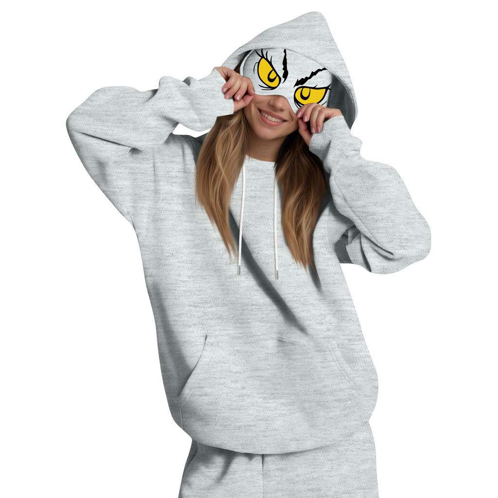 Damemote Lett langermet genser for kvinner med lommer Preppy grafisk hettegenser