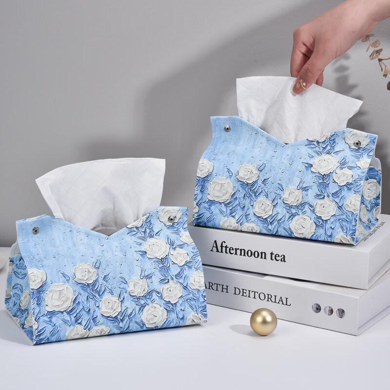 LIEI Rose Oil Painting Acrylic Desktop Tissue Box