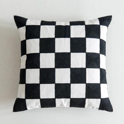 Home Decorative Embroidered Cushion Cover Black White Canvas Cotton Square Embroidery Pillow Cover 45X45Cm For Sofa Bed Chair