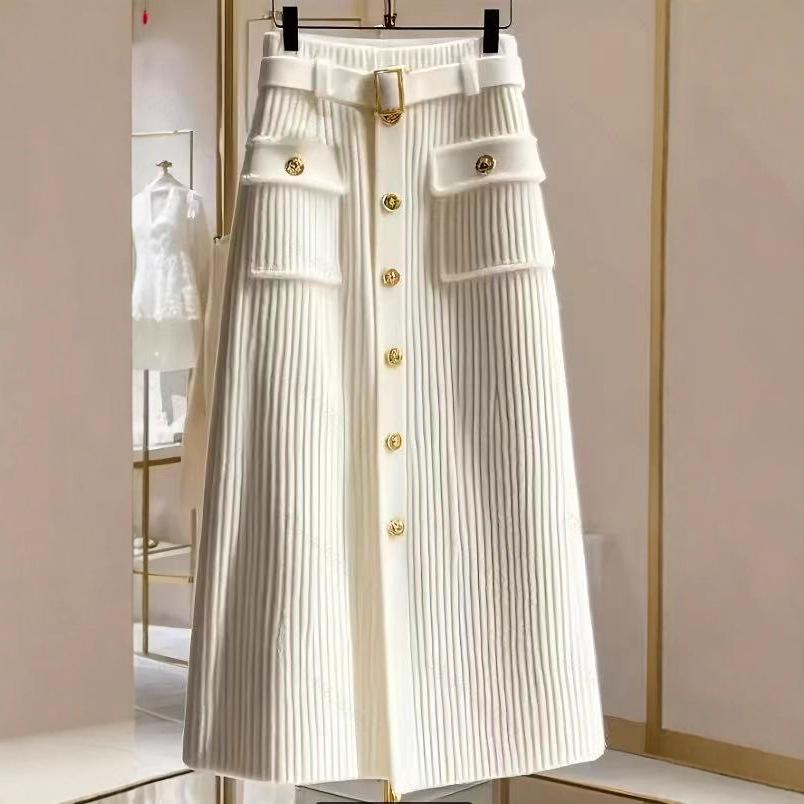 High-waist Button-up A-line Knit Skirt for Women - 2025 Autumn/Winter Collection