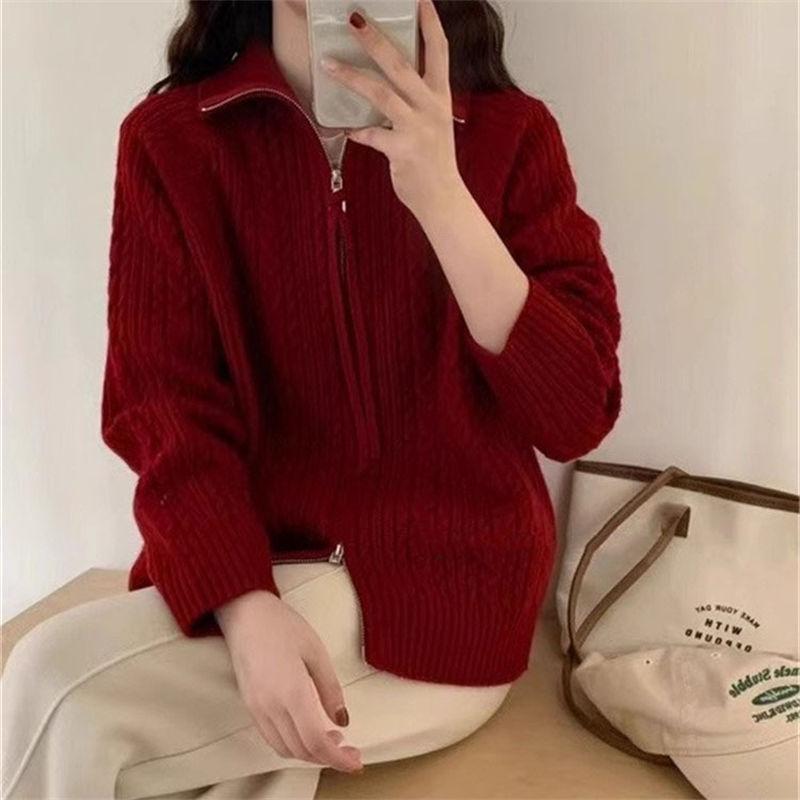 

Кардиган-шаль на молнии в корейском стиле, вязаный косами, для женщин S (75-90 Jin)