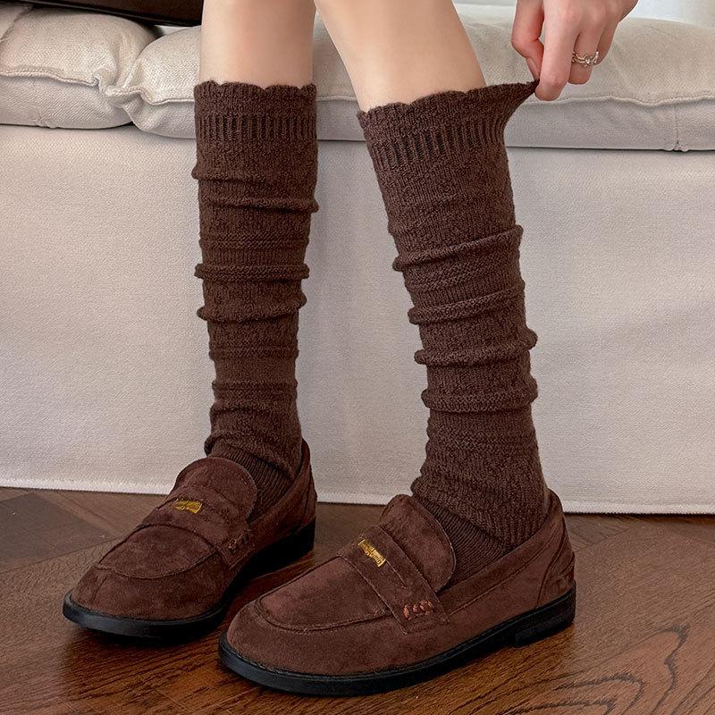 Thick Lace Ankle Socks for Women in Autumn and Winter, with Open-weave Knitted Layers, Thick Pile Socks for Warmth in Winter, Long Boots Socks