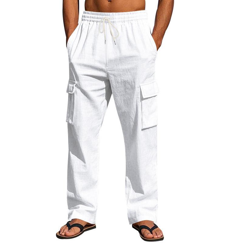 Men's new four seasons thin section breathable workwear multi-pocket loose casual trend wide-leg trousers