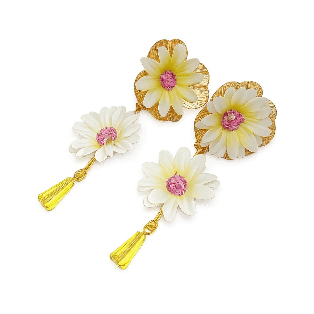 Colorful Fabric Flower Earrings Glass Crystal Drop Earrings Floral Pendant Earrings  Women Jewelry