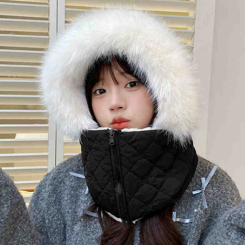 

Winter Warm Down Ear Protection Hat Plus Velvet Thickened Cotton Hat Cycling Cold Proof All In One Hat Plush Face Showing Small Lei Feng Hat One Size