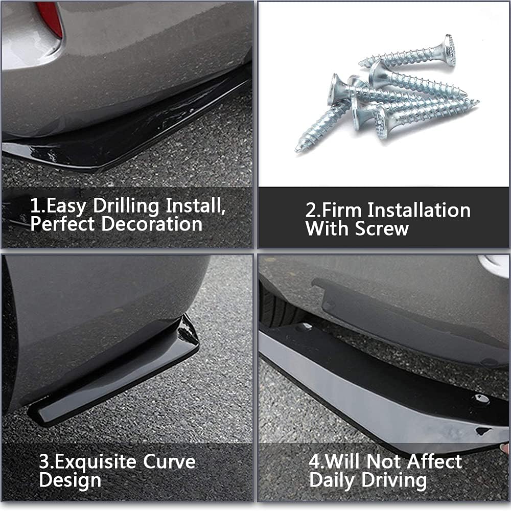 Car Rear Bumper Lip Diffuser, Universal Auto Side Fender Skirt Splitter Canard Protector, Wrap Angle Spoiler with 6 Bolts, 1 Pair (Bright Black)