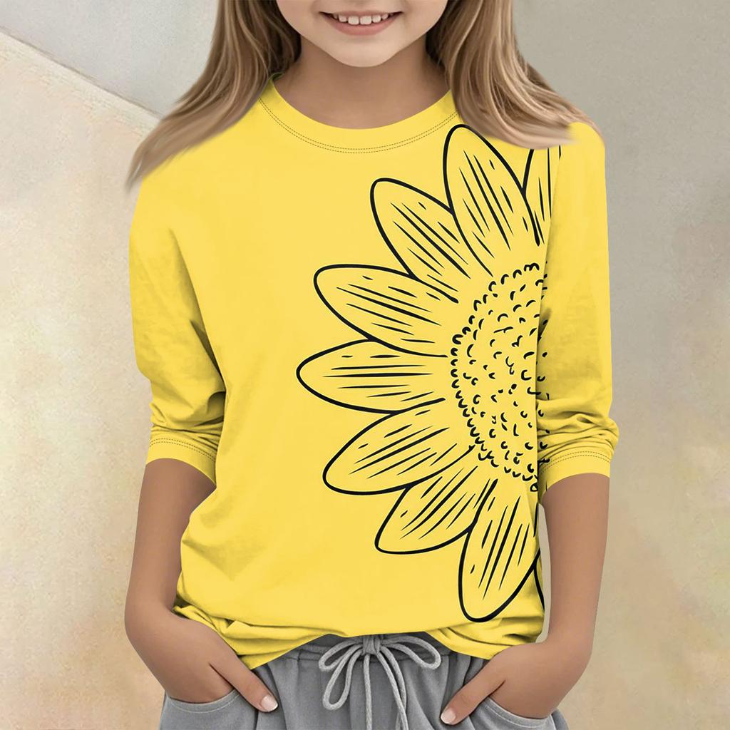 Kinder bedrucktes Rundhals Siebenviertelarm Freizeit T-Shirt