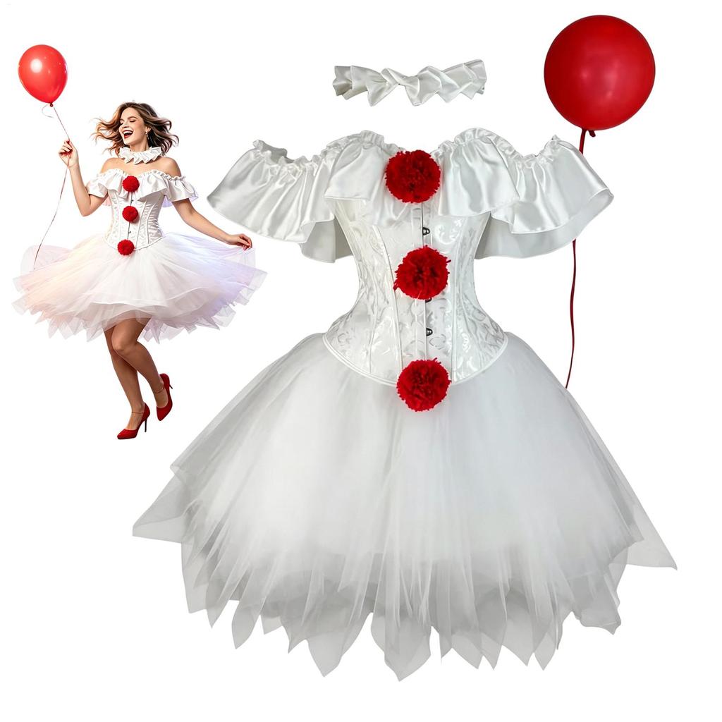 Halloween Horrible Clown Dress Joker Cosplay Costume Women Corsets Mesh Fluffy Skirt Stage Performance Dress Carnival Party Wear