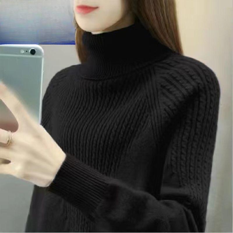 Barevný svetr z ovčí vlny Dámský svetr s vysokým límcem z čisté vlny Podzimní a zimní Silný teplý volný Kašmírový základní svetr