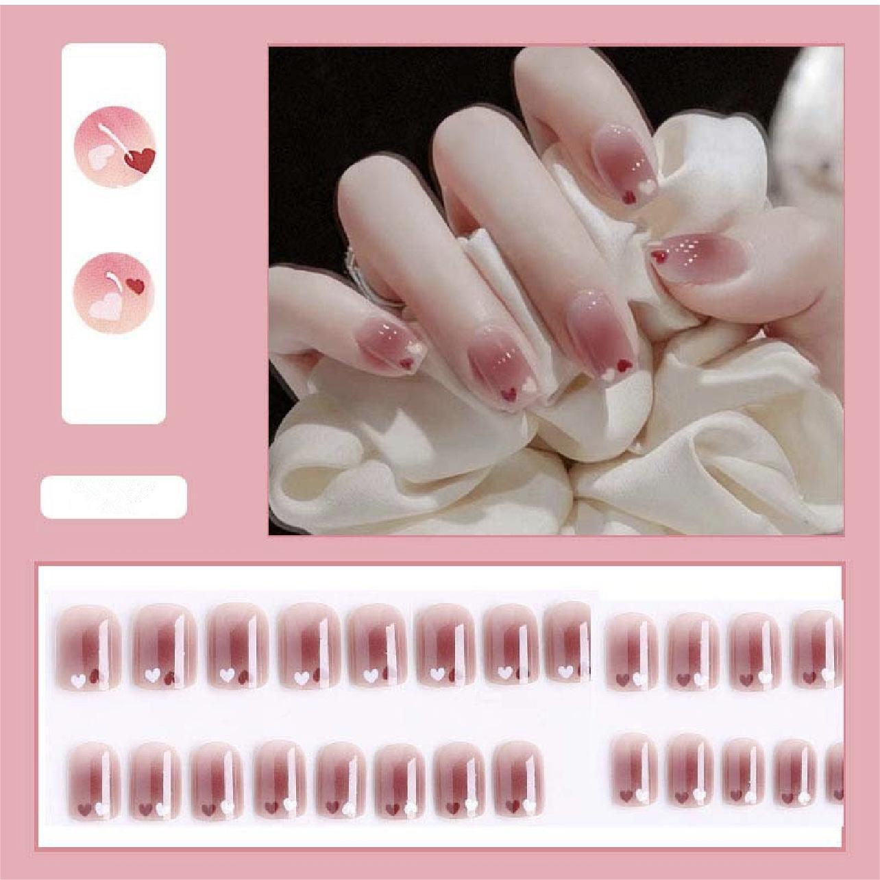 

Румяна Сердце Короткие Накладные Ногти для Весны/Лета - Студенческие Носимые Маникюрные Патчи