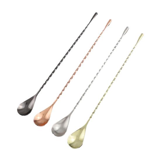 Long Bar Spoon Stainless Steel Cocktail Stirring Mixing Spoon Spiral Pattern Cocktail Stirrers for Bartender Home Use