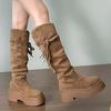 Winter Platform Tassel Women Western Cowboy Elegant Slip on Thick Sole Knight Long Botas De Mujer for Adult Women