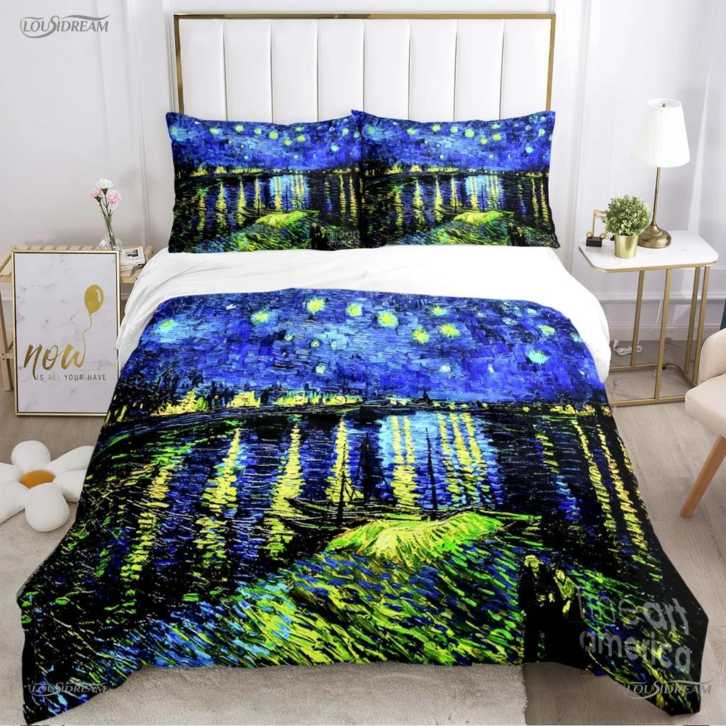 Van Gogh Kunst Niedlich Kawaii Bequemer Bettbezug Steppdecke Kissenbezug Bettwäscheset Kinder Schlafzimmer Dekoration Heimtextil