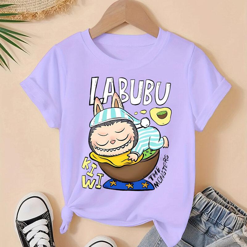 Cute Labubu Children's T-Shirt Short Sleeve Cartoon Print Breathable Summer Fashionable Top for Boys And Girls