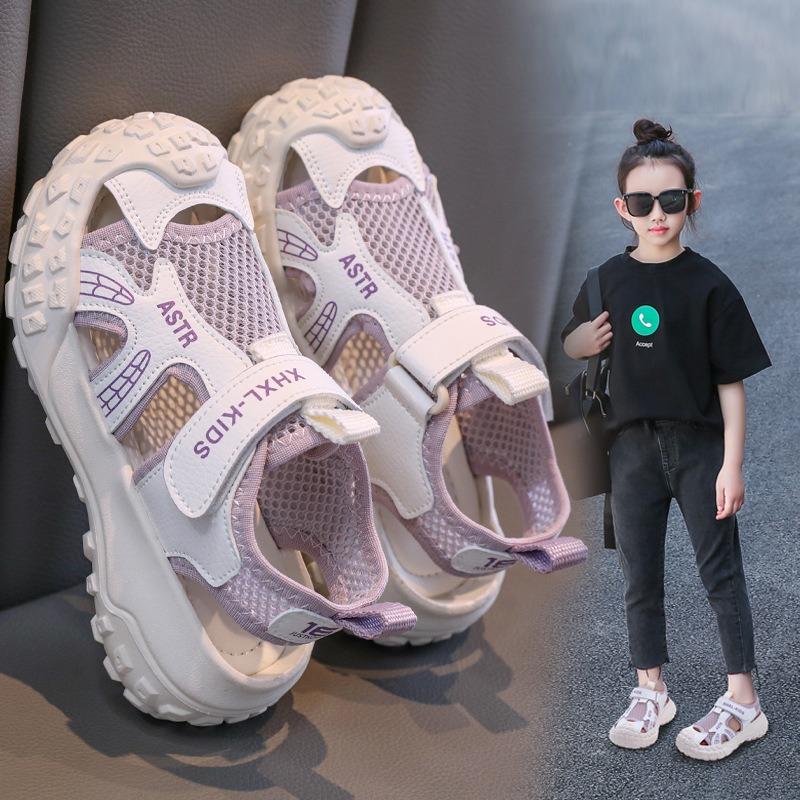 Children's Breathable Mesh Sport Sandals Girls' Casual Sneakers, Anti-Kick Closed-Toe Shoes for Toddlers & Youth