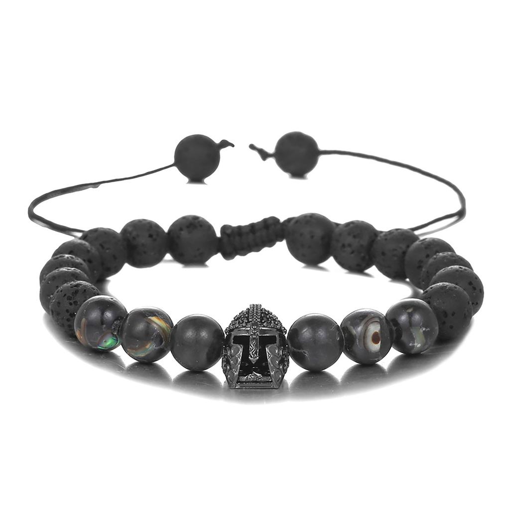 Roman Knight Helmet Beaded Bracelet with Lava Stones Unisex Fashion Accessory Zircon Texture Suitable for Any Occasion