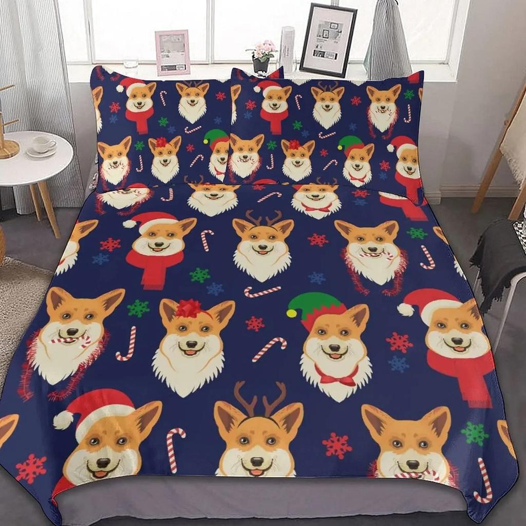 Kids Corgi Dog Bedding Set King Queen Size Cute Puppy Duvet Cover Set Cartoon Pet Animal Comforter Cover Microfiber Quilt Cover