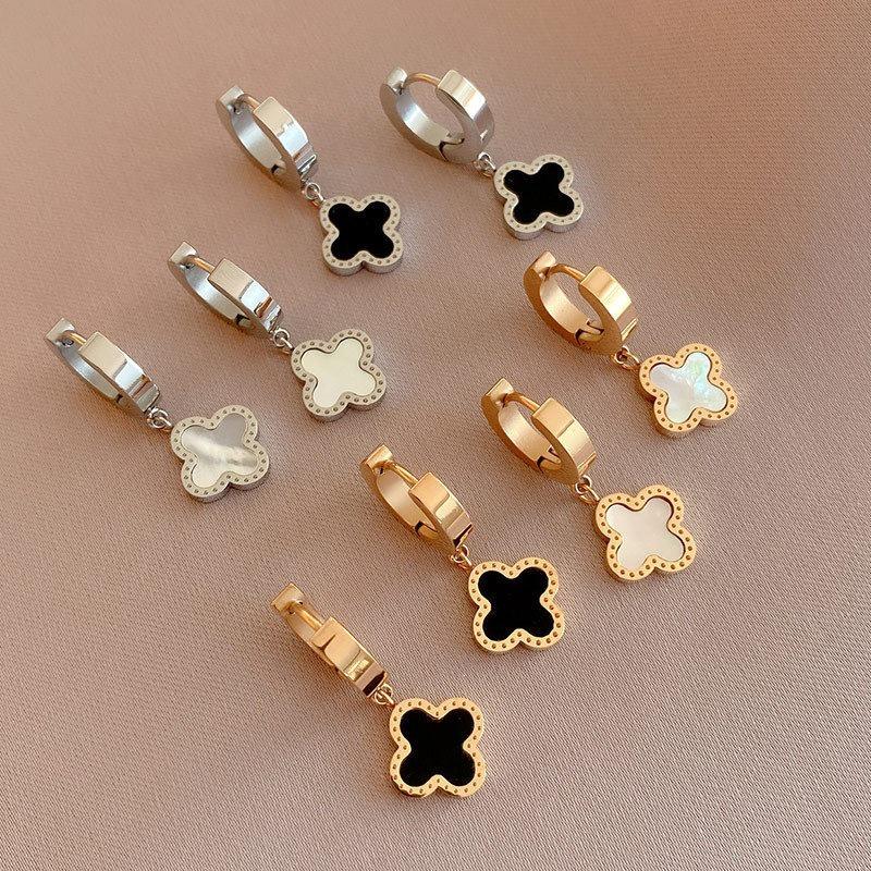 Clover Stud Earrings for Women - Korean Style, Titanium Steel, Versatile, Simple Luxury, Gold Edged
